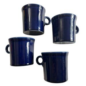 Set Of 4 HLC Fiesta Coffee Cups With Round Handles Cobalt Blue Made In USA